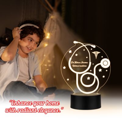 Personalized Stethoscope 3D Illusion LED Lamp  Unique Doctor Appreciation, Graduation & Birthday Gift for Doctor & Medical Student   Medical Desk Decor  Warm White Light